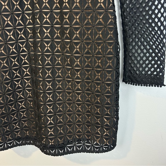 Self-Portrait Black Mesh/Tonal Lace Ruffle Long Sleeve Sheath Mini Dress Size 4 - Picture 12 of 16
